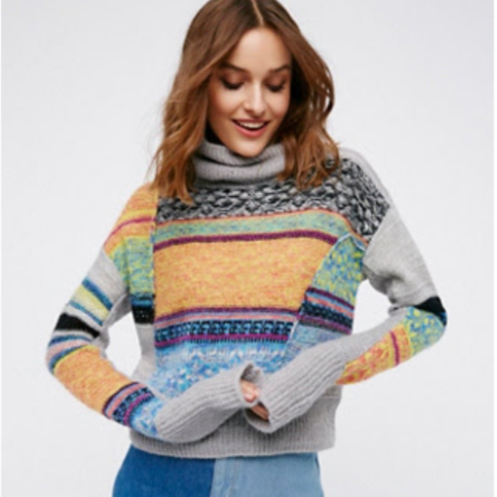 Free People This and That Stripe Turtleneck Sweater | Size S